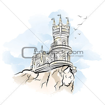 Yalta Swallow Nest. Drawing color vector illustration