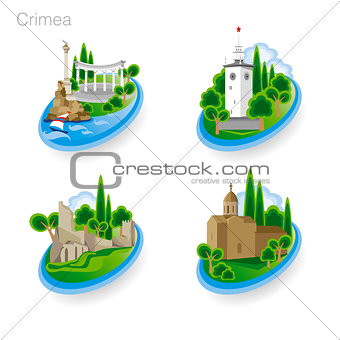 Landmarks of Crimea. Set of color icons