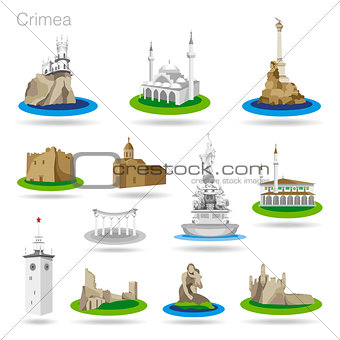 Set of color Crimea icons. Drawing vector illustration