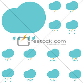 Blue clouds with drops and lightning.