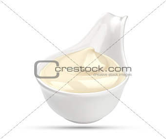 Mayonnaise sauce in bowl isolated on white