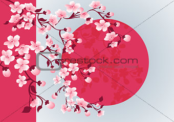 cherry blossom art picture. Vector sakura tree
