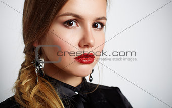 portrait of cute beautiful young girl with wonderful lips