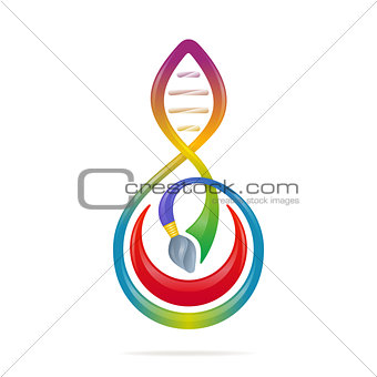 Science - art concept with brush, note, dna shaped. Vector illus