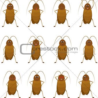 funny brown cockroach standing and smiling on a white background.