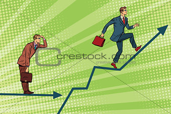 Businessmen running chart growth and look forward
