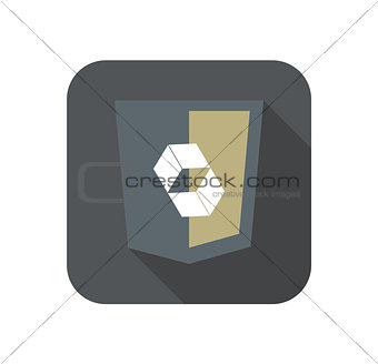 web development shield abstract square sign isolated icon on grey badge with long shadow
