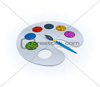Paint brush with palette. Realistic design. Vector Illustration.