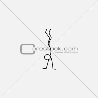 Cartoon icon of sketch little stick figure standing on his arms
