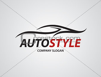 Automotive car logo design with abstract sports vehicle silhouet