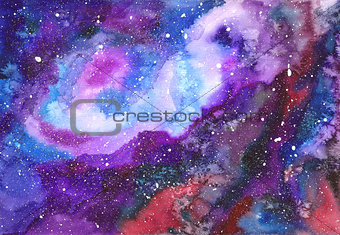Space abstract hand painted watercolor background.