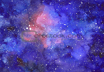 Space abstract hand painted watercolor background.