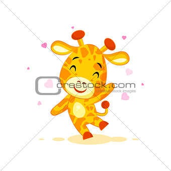 Emoji hello hi waving in love hearts you are cute character cartoon Giraffe sticker emoticon