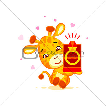 Emoji marry me character cartoon Giraffe box with a ring sticker emoticon