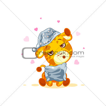 Emoji character cartoon Giraffe sick with thermometer in mouth sticker emoticon