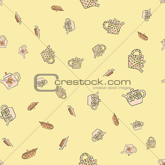 abstract vector doodle tea pot seamless pattern