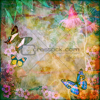 Vintage floral butterfly background