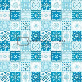 Blue background with ethnic motifs