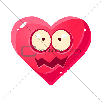 Shocked Ans Shaken Emoji, Pink Heart Emotional Facial Expression Isolated Icon With Love Symbol Emoticon Cartoon Character