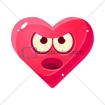 Angry And Annoyed Emoji, Pink Heart Emotional Facial Expression Isolated Icon With Love Symbol Emoticon Cartoon Character