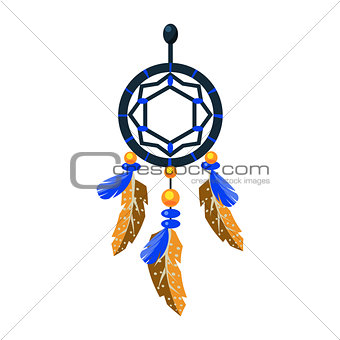 Decorated Dreamcatcher Charm, Native American Indian Culture Symbol, Ethnic Object From North America Isolated Icon