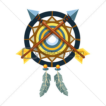 Dreamcatcher Charm With Crossed Arrows, Native American Indian Culture Symbol, Ethnic Object From North America Isolated Icon