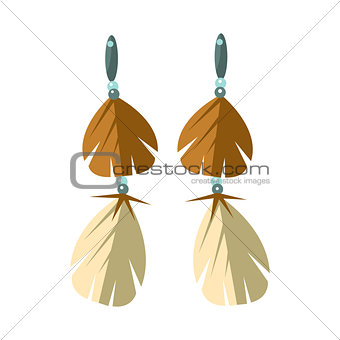 Earrings With Feathers, Native American Indian Culture Symbol, Ethnic Object From North America Isolated Icon