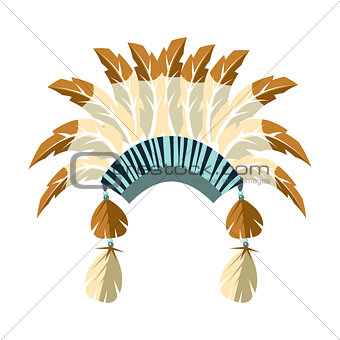 Chiefs War Bonnet With Feathers, Native American Indian Culture Symbol, Ethnic Object From North America Isolated Icon