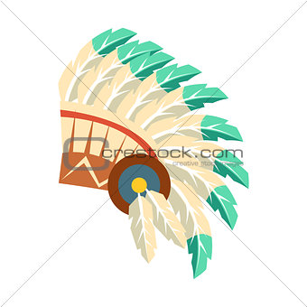 Leader War Bonnet With Feathers, Native American Indian Culture Symbol, Ethnic Object From North America Isolated Icon
