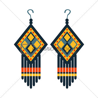 Jewelry Earrings For Woman, Native American Indian Culture Symbol, Ethnic Object From North America Isolated Icon