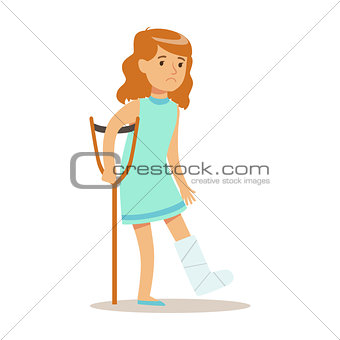 Sick Kid With Cast On Leg Feeling Unwell Suffering From Injury Needing Healthcare Medical Help Cartoon Character