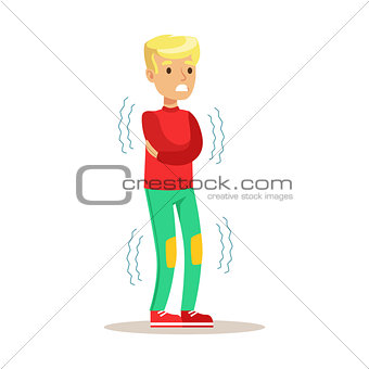 Sick Kid Shivering Feeling Unwell Suffering From Cold Sickness Needing Healthcare Medical Help Cartoon Character