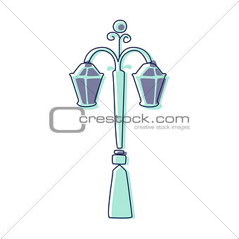 Classy Outdoor Lighting Lantern Lamp, Cute Fairy Tale City Landscape Element Outlined Cartoon Illustration