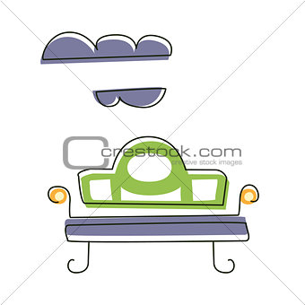 Park Outdoors Bench, Cute Fairy Tale City Landscape Element Outlined Cartoon Illustration