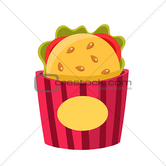 Sandwich In Paper Holder, Cinema And Movie Theatre Related Object Cartoon Colorful Vector Illustration