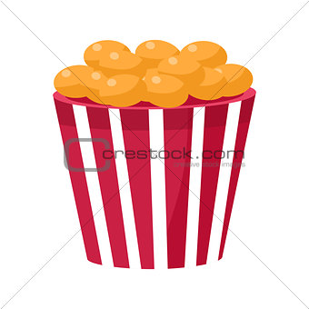 Crispy Fried Snack In Stripy Bucket, Cinema And Movie Theatre Related Object Cartoon Colorful Vector Illustration