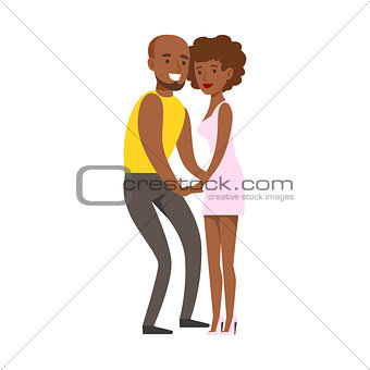 Romantic Couple Dancing Slowly On Danceloor, Part Of People At The Night Club Series Of Vector Illustrations