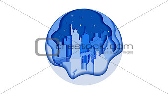 Vector illustration background circle icon flat style architecture buildings monuments town city country travel USA