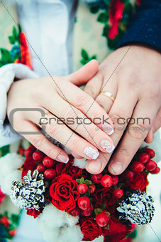 Bridal hands with rings with shallow depth of field