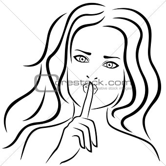 Women gesticulated with her finger at lips