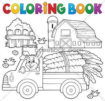 Coloring book farm truck with carrots