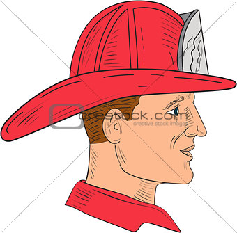 Fireman Firefighter Vintage Helmet Drawing