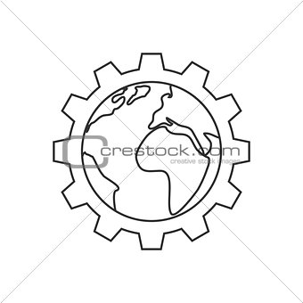 Planet inside the gear line icon