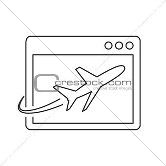 Airplane on site page line icon