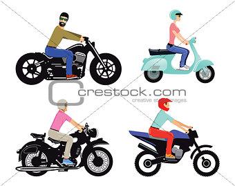 Motorcyclists on different types and models