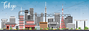 Tokyo Skyline with Gray Buildings and Blue Sky.