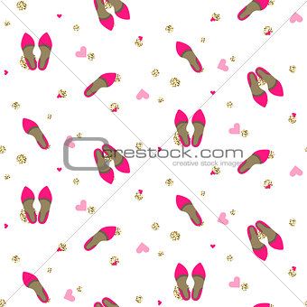 Chic girl pink pumps fashion seamless pattern.