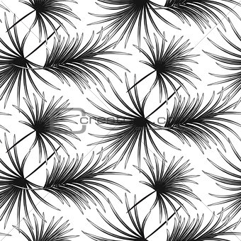 Grayscale palm leaves seamless vector pattern.