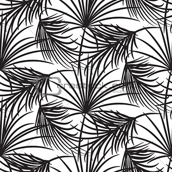 Silhouette black palm leaves seamless vector pattern.