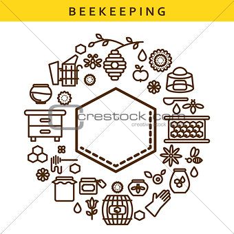 Beekeeping vector line icon label emblem.